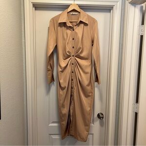 Zara Tan Ruched Shirtdress S